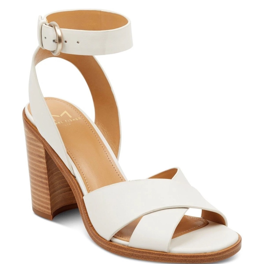 Marc Fisher Orla Womens Ivory Leather Buckle Ankle Strap Heels Size 8